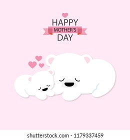 Mother`s day greeting card.Polar bear mother and baby.