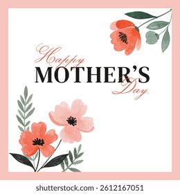 Mother's day greeting cards with beautiful watercolor blossom flowers. Watercolor art illustrations.
