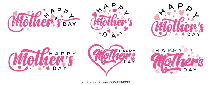 Mother's day greeting cards. Happy mothers Day modern calligraphy set. Happy Mother's Day. Heart symbol of love. Vector illustration