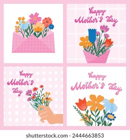 Mothers day greeting cards, posters, prints, invitations, banners decorated with flowers. EPS 10