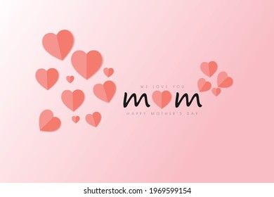 Mother's Day greeting cards. Vector banner with pink paper heart components. A symbol of love on a white and pink gradient background,vector eps10