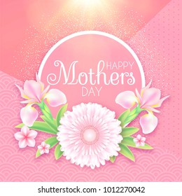 Mothers Day Greeting and Invitation with Soft Flowers. Cute Card Design Template for Birthday, Anniversary, Wedding, Baby and Bride Shower and so on. Vector illustration