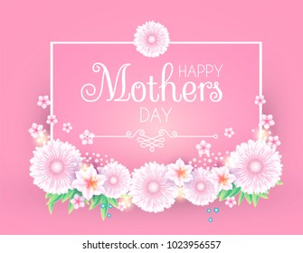 Mothers Day Greeting and Invitation with Soft Flowers. Cute Card Design Template for Birthday, Anniversary, Wedding, Baby and Bride Shower and so on. Vector illustration