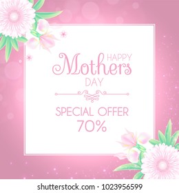 Mothers Day Greeting and Invitation with Soft Flowers. Cute Card Design Template for Birthday, Anniversary, Wedding, Baby and Bride Shower and so on. Vector illustration