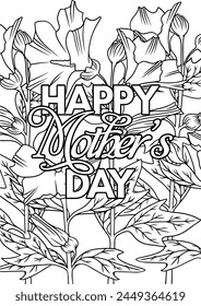 Mothers Day greeting line art card coloring page for children 