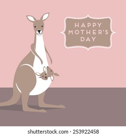 Mothers Day greeting with Mama Kangaroo and babies in her pouch