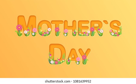 Mother`s day greeting orange card with flowers