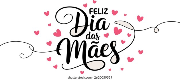 Mother's Day Greeting with Pink Hearts and Calligraphy