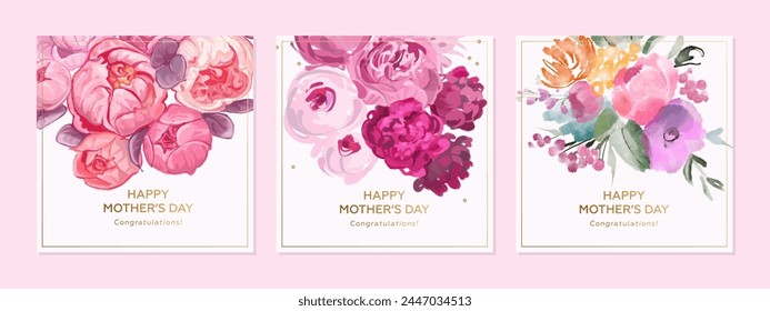 Mother's day greeting square background with hand drawn flowers. Vector illustration for poster, card, promotional materials, website