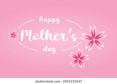 Muttertag-Glückwunschkarte Happy Mothers Day Banner White Text Gradient Blumen Rand Rosa Magenta Hintergrund Elegance Frühling Design Horizontale Kulisse Nette blühende Flora Rahmen Flat Style