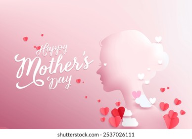 Mother's day greeting with woman silhouette illustration.