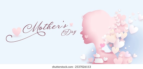 Mother's day greeting with woman silhouette illustration.