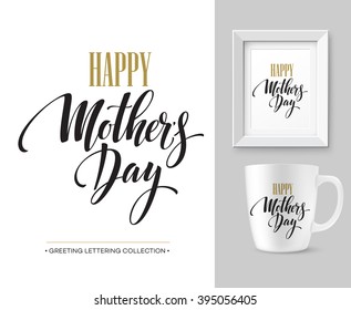 Mothers Day hand lettering collection. Mock-up design template. Vector illustration EPS10