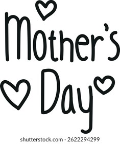 Mother's Day handwritten text with heart illustrations. mother's day concept