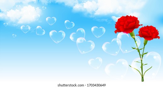 Mothers day heart carnation background