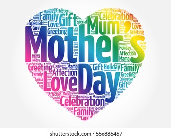 Mother's day heart word cloud collage, holiday concept background