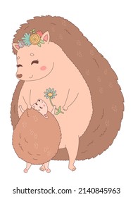 Mother's Day - hedgehog mother and daughter, vector illustration
