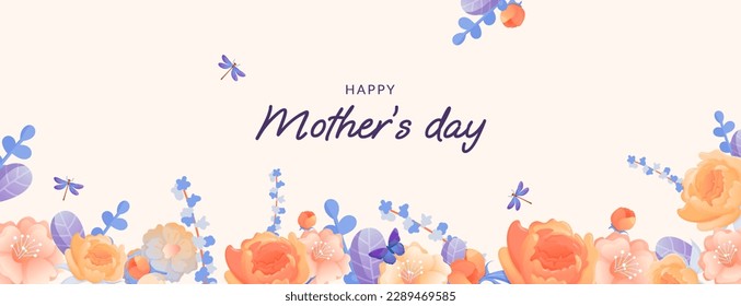 Mother's Day holiday banner with flowers and greeting text