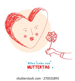 Mother's Day holiday Illustration with text "Happy mother's day" in german  