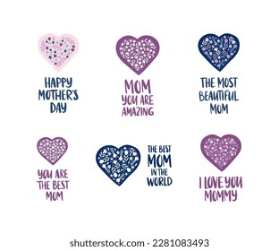 Mother's Day holiday typography vector illustration. Hand drawn lettering with floral heart. Celebration text with flower, leaf for banner, poster, gift, flyer, greeting card.