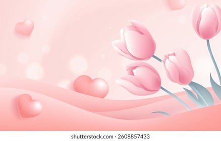 Mother's Day horizontal illustration tulip background