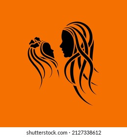 Mother's Day Icon. Black on Orange Background. Vector Illustration.