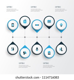 Mothers day icon colored design concept. Set of 10 such elements as holiday, nanny and cellphone. Beautiful symbols for heart, woman and mother.