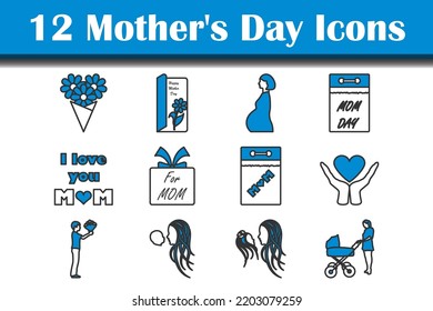 Mother's Day Icon Set. Editable Bold Outline With Color Fill Design. Vector Illustration.