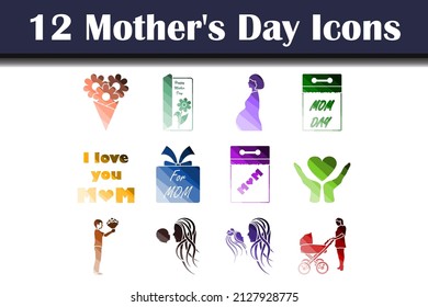 Mother's Day Icon Set. Flat Color Ladder Design. Vector Illustration.