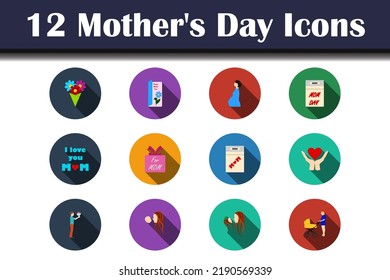 Mother's Day Icon Set. Flat Design With Long Shadow. Vector illustration.
