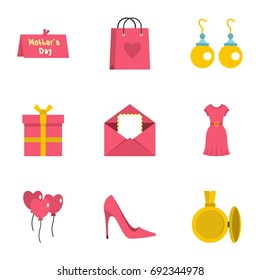 Mothers day icon set. Flat style set of 9 mother day vector icons for web isolated on white background