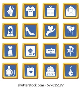 Mothers day icons set in blue color isolated vector illustration for web and any design