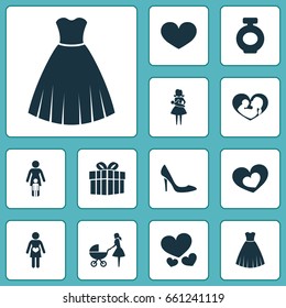 Mother's Day Icons Set. Collection Of Mother, Stroller, Infant And Other Elements. Also Includes Symbols Such As Evening, Soul, Stroller.