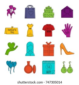 Mothers day icons set. Doodle illustration of vector icons isolated on white background for any web design