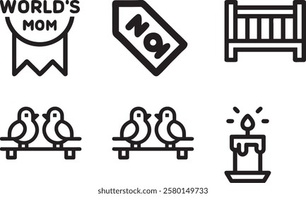 Mothers Day Icons Set with Hearts and Hands Showing Love and Care Flat Vector Icon Set - Minimalist and Stylish Designs