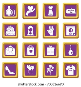 Mothers day icons set in purple color isolated vector illustration for web and any design