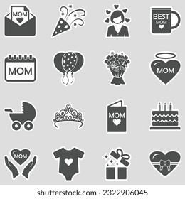 Mother's Day Icons. Sticker Design. Vector Illustration.