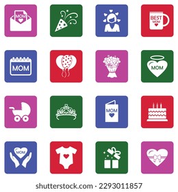 Mother's Day Icons. White Flat Collection In Square. Vector Illustration.