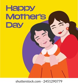 Mothers day illustration of asian woman with her mom 