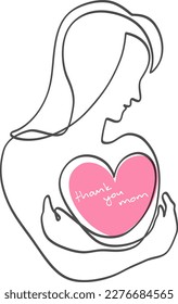 Mother's day illustration by a woman Cuddling a heart