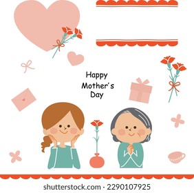 Mother's Day Illustration material of parent and child and carnation