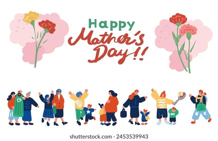 Mother's Day Illustration Parent and child and carnation illustration