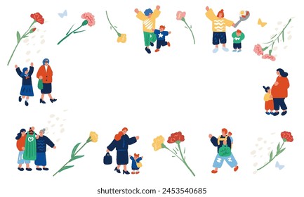 Mother's Day Illustration Parent and child and carnation illustration