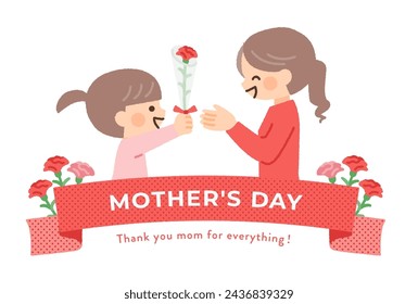 mother's day illustration and ribbon illustration material