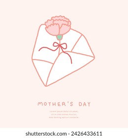 Mother's day illustration template with letter and carnation.