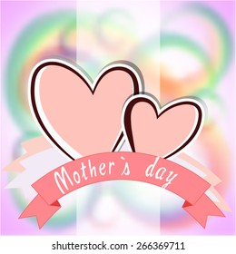 Mother`s day illustration. Two hand drawn hearts and ribbon.