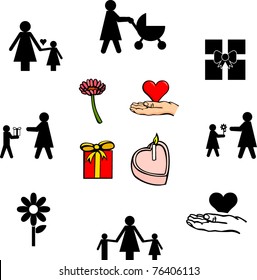 mother's day illustrations and symbols set