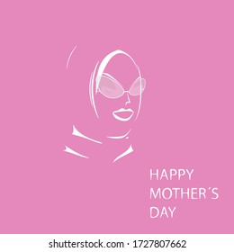 Mother's day, image of mom or wife in glasses on pink background. Holiday card.