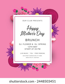 Mother's day invitation party poster template with flowers