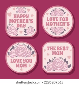 Mother's day labels collection. Mother's day stickers set with wishes and beautiful flowers